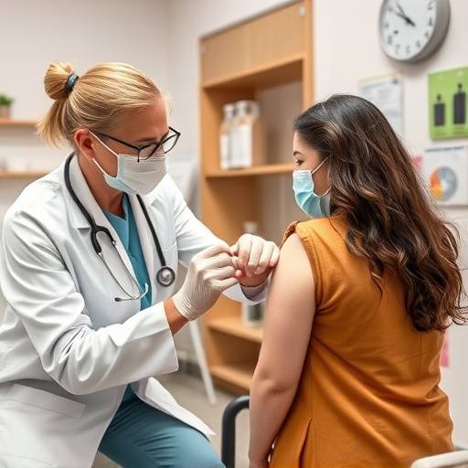 Healthcare professional administering a vaccine to a patient, symbolizing preventative healthcare measures.